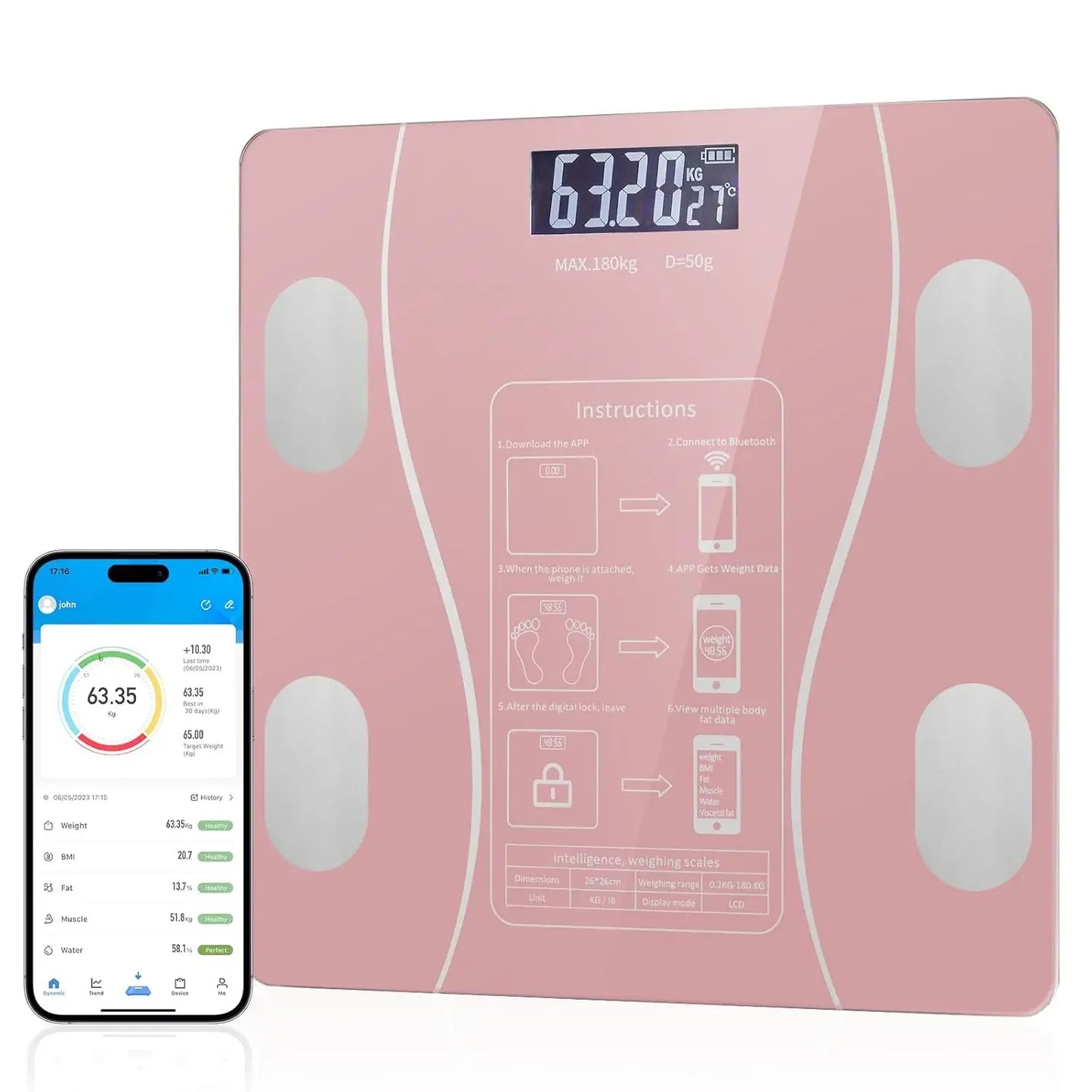 Digital and Practical Body Weight Scale with Smartphone App, Bathroom Scale with Led Display