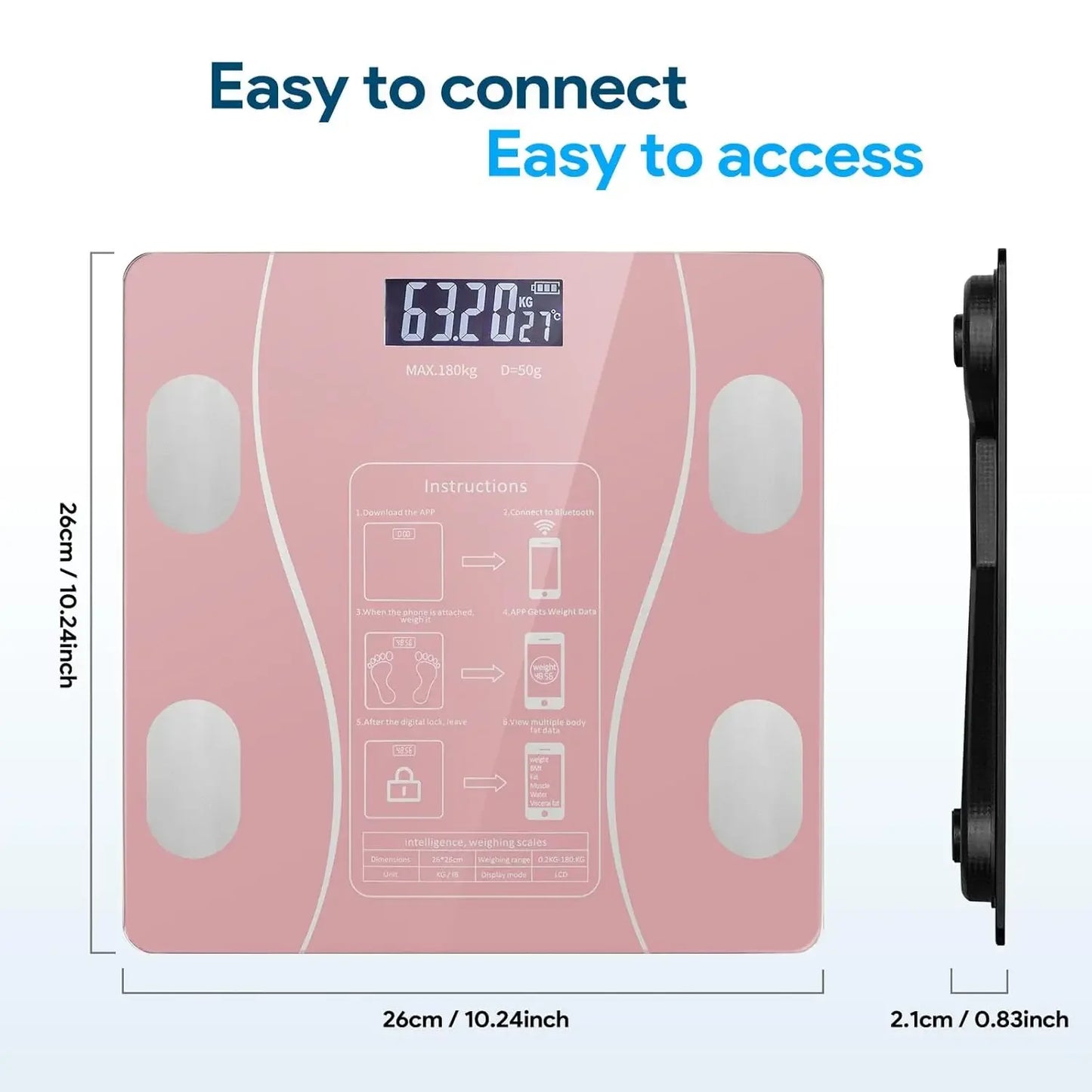 Digital and Practical Body Weight Scale with Smartphone App, Bathroom Scale with Led Display