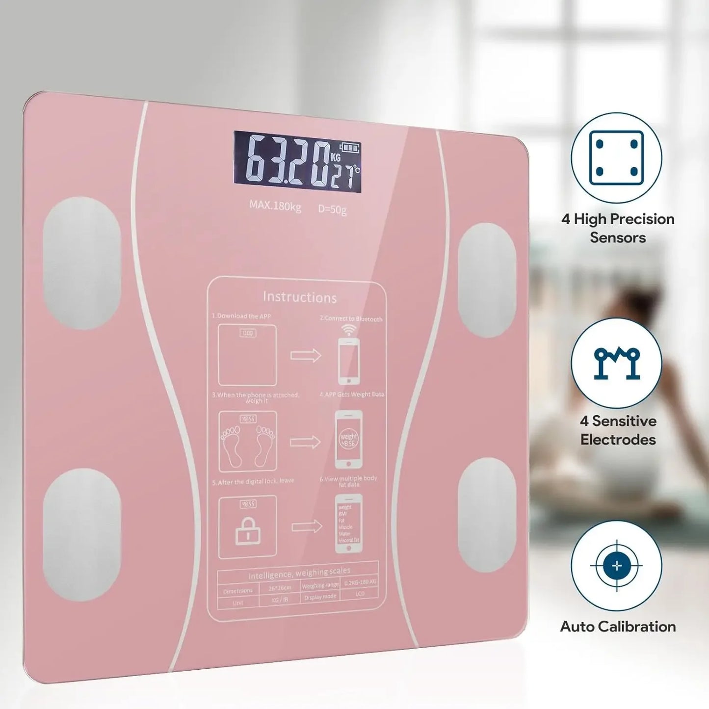 Digital and Practical Body Weight Scale with Smartphone App, Bathroom Scale with Led Display