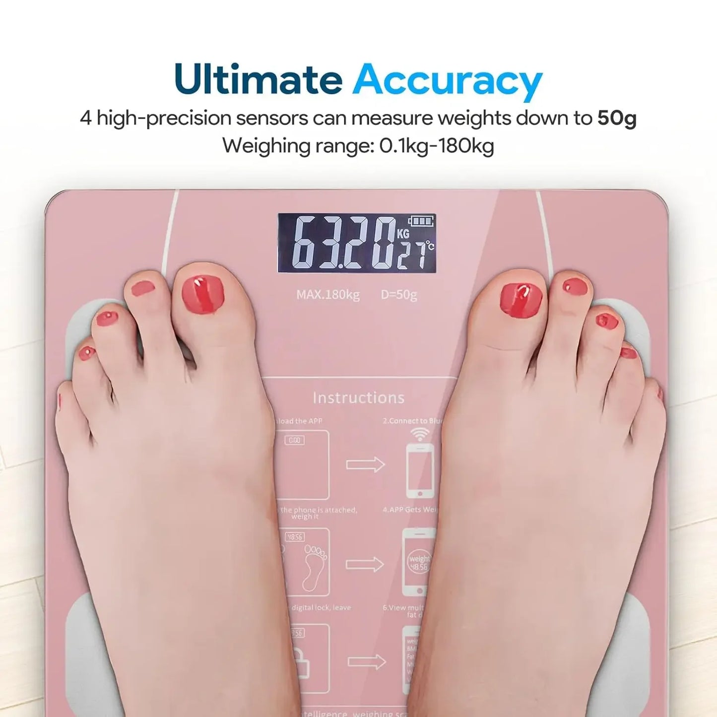 Digital and Practical Body Weight Scale with Smartphone App, Bathroom Scale with Led Display