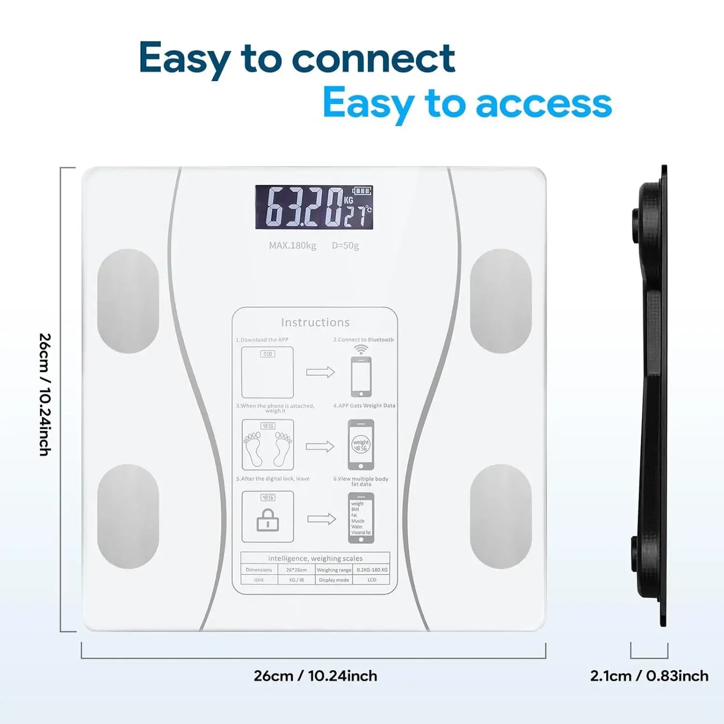 Digital and Practical Body Weight Scale with Smartphone App, Bathroom Scale with Led Display